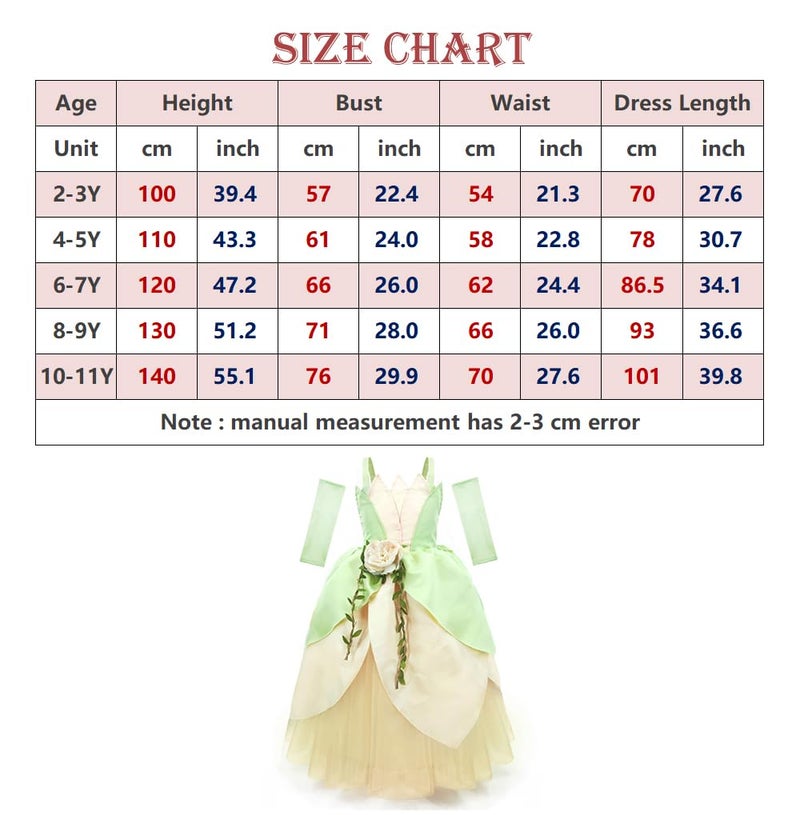 CQDY Princess Tiana Costume for Girls Fancy Fairy Frog Halloween Party Dress Up Toddler with Hair Accessories - Image 5